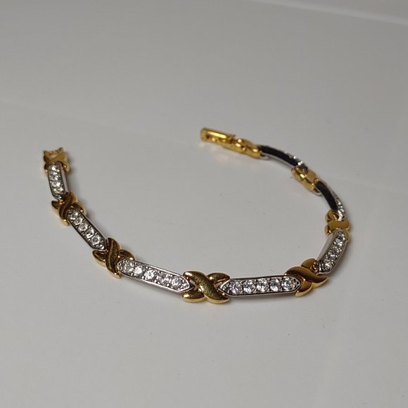 Two Tone And Clear Rhinestone Bracelet - Picture 1 of 15